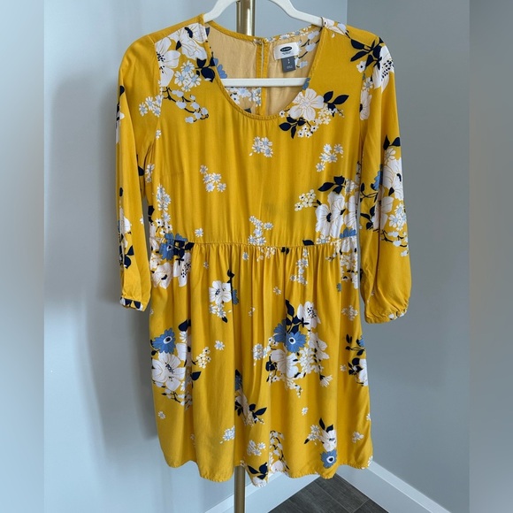 ❤️ Old Navy Yellow Floral 3/4 Sleeve Dress NWOT Small - Picture 1 of 9